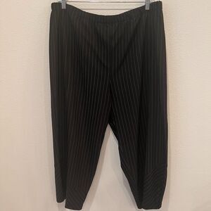 Lisa Bayne Women's Black Striped Pull On Wide Leg Crop Pants Sz XXL Lagenlook